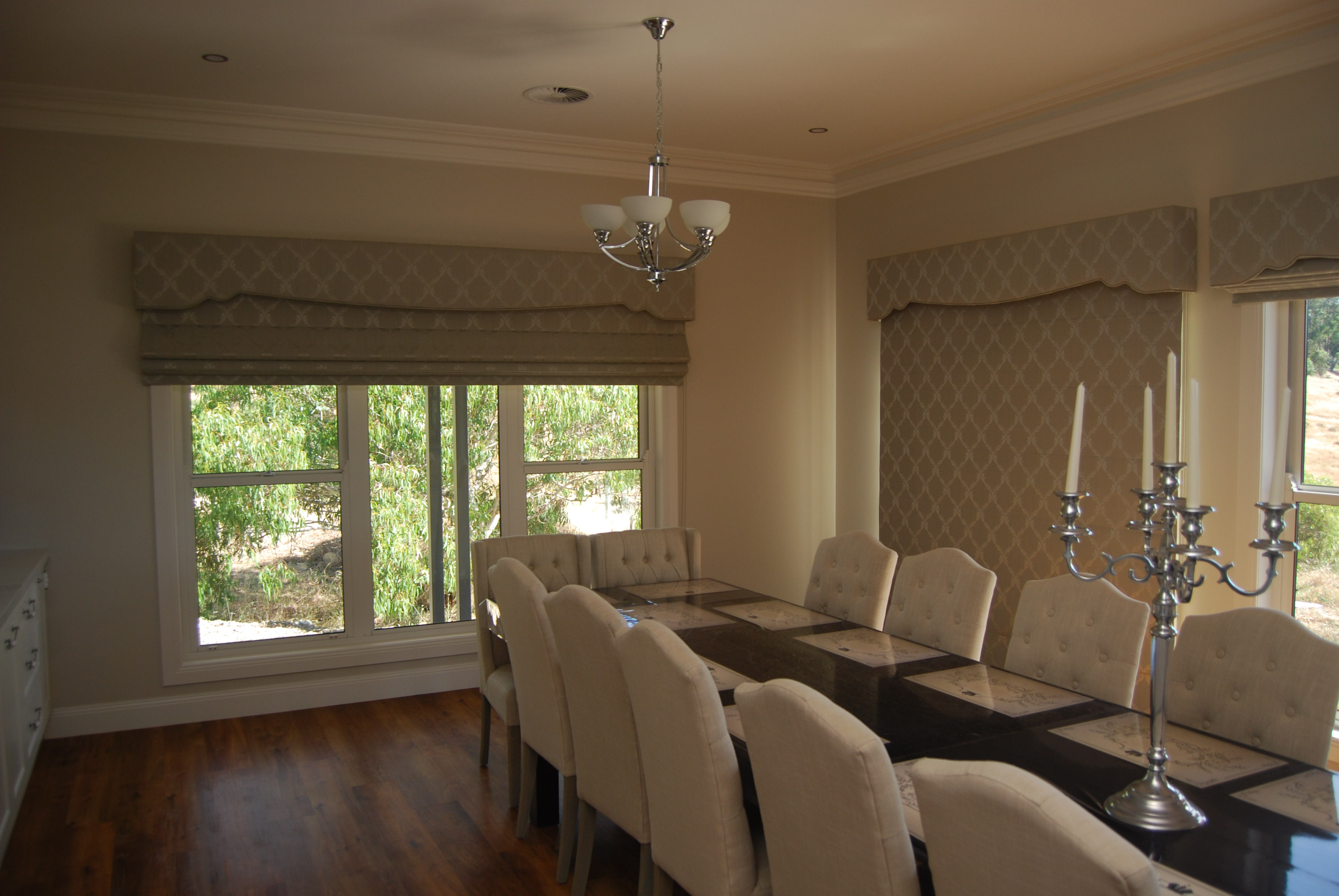 Soft Roman Blinds with Pelmets in Dining Room_1.JPG